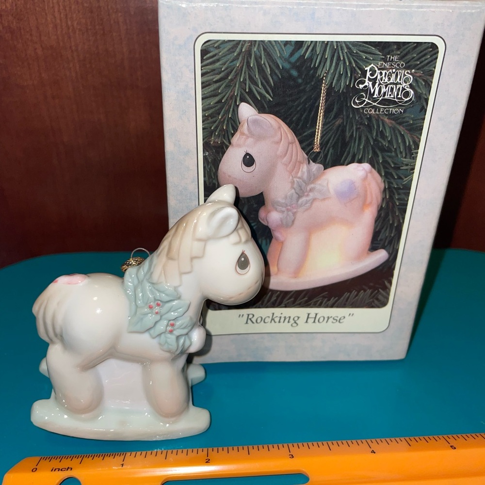 🐴New Precious Moments Rocking Horse Ornament - White and Pink